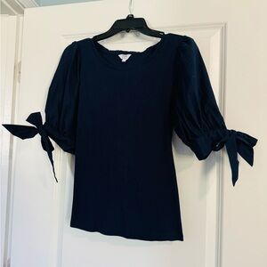 Crown & Ivy Blue 3/4 Sleeve Tie Front Blouse